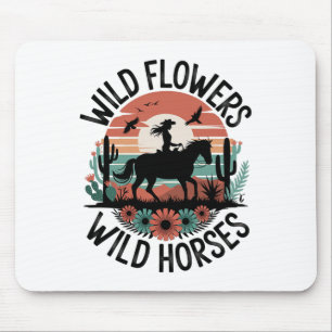 Cowgirl Horseback Riding Wild Flower Women Girls H Mouse Pad