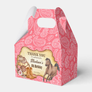 Cowgirl horses pink paisley western party gift favour box