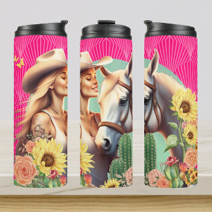 Cowgirl Hot Pink and Floral Skinny Tumbler