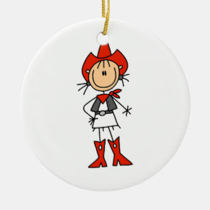 Cowgirl in Red T-shirts and Gifts Ceramic Tree Decoration