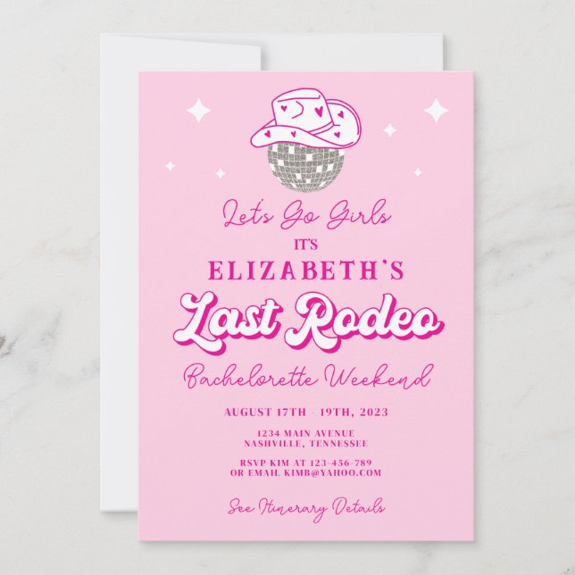 Cowgirl Last Rodeo Bachelorette Party Invitation (Front)