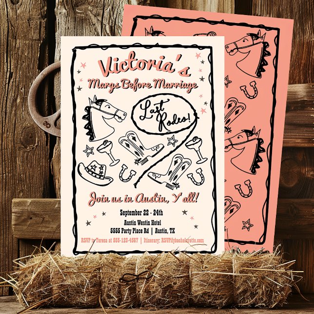 Cowgirl Last Rodeo Hand drawn Funky Bachelorette Invitation (Creator Uploaded)