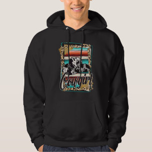 COWGIRL Leopard Cow Pattern Print Serape Rodeo Hoodie