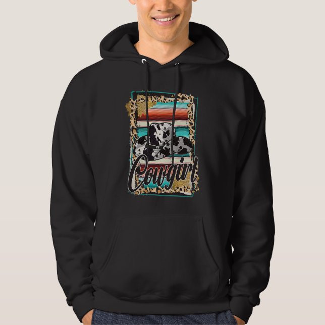 COWGIRL  Leopard Cow Pattern Print Serape Rodeo Hoodie (Front)