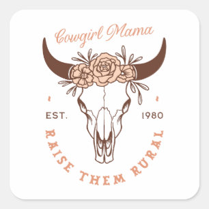 Cowgirl mama country mum sahm raise them rural square sticker