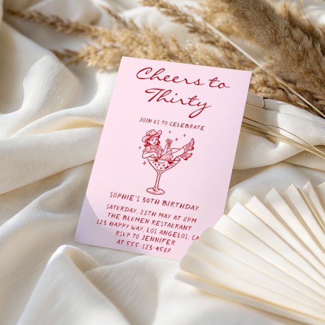 Cowgirl Martini Cheers to Thirty 30th Birthday Invitation (Creator Uploaded)