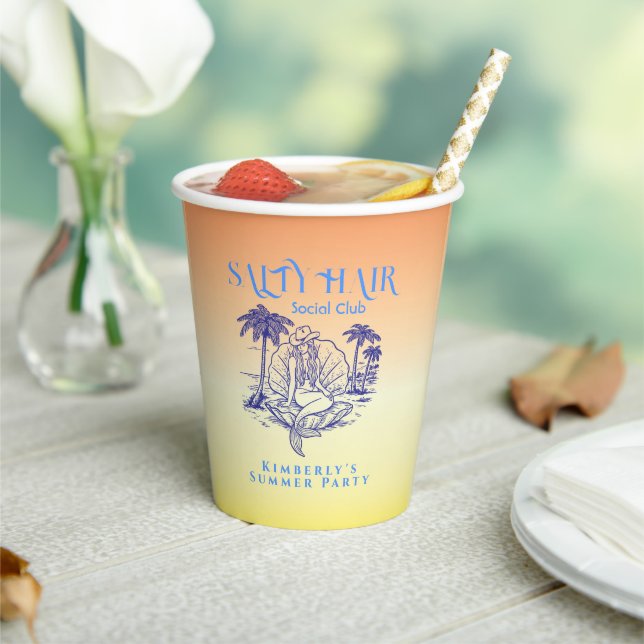 Cowgirl Mermaid Coastal Yellow Birthday Party Paper Cups (Insitu)
