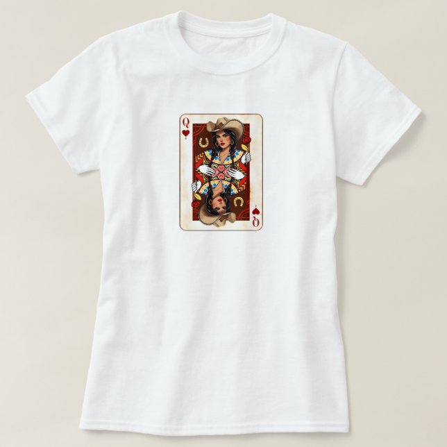 Cowgirl Midwest Queen of Hearts Card - Love Luck T-Shirt (Design Front)