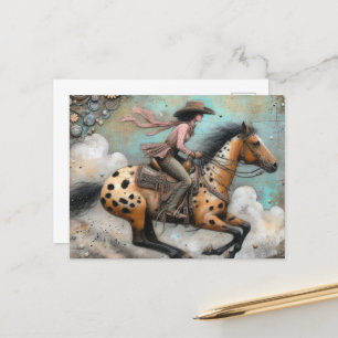 Cowgirl on a Appaloosa Horse Postcard