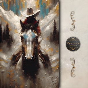 Cowgirl on Black Horse Mountain Decoupage Tissue Paper