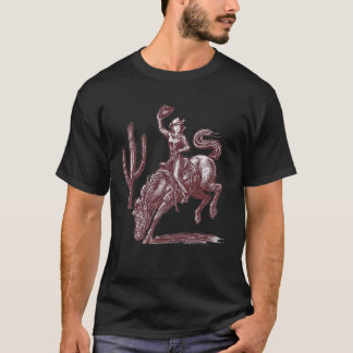 Cowgirl on Bucking Bronco Desert Retro Western T-Shirt