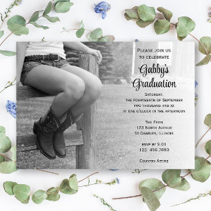 Cowgirl on Fence Barn Party Graduation Invitation