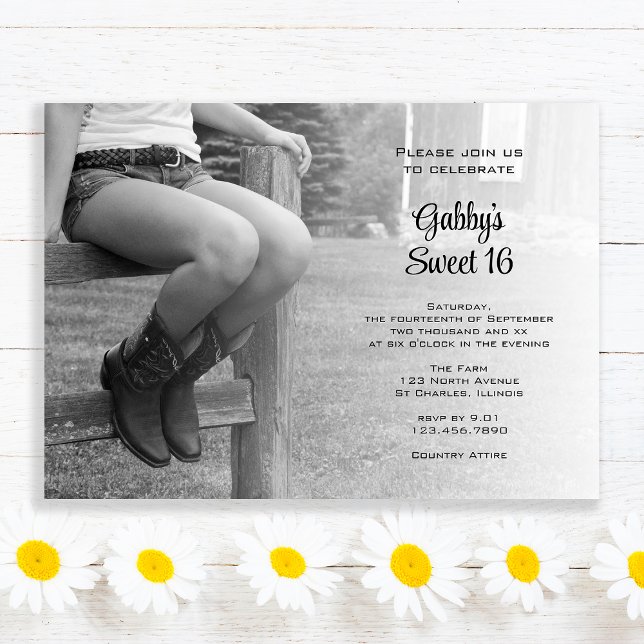 Cowgirl on Fence Barn Party Sweet 16 Birthday Invitation (Creator Uploaded)