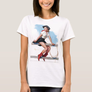 Cowgirl on Fence Pin Up T-Shirt