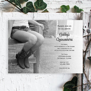 Cowgirl on Fence Western Barn Party Quinceañera  Invitation