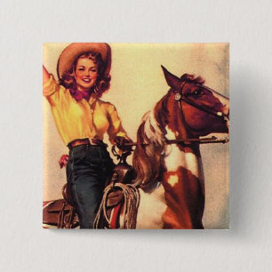 Cowgirl on Her Horse 15 Cm Square Badge