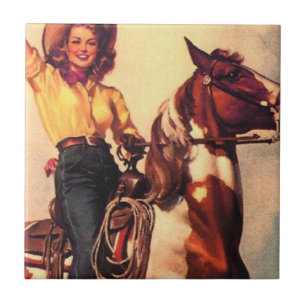 Cowgirl on Her Horse Ceramic Tile