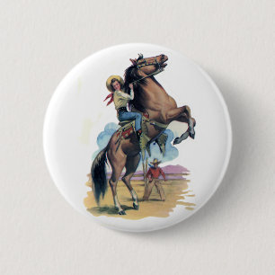 Cowgirl on Horse 6 Cm Round Badge