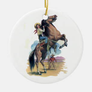 Cowgirl on Horse Ceramic Ornament