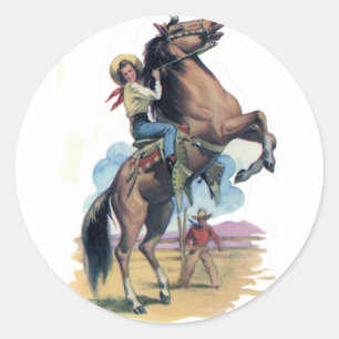 Cowgirl on Horse Classic Round Sticker