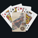 Cowgirl on Horseback Monogram Name Western Playing Cards<br><div class="desc">Cowgirl riding on horseback with an abstract southwest desert landscape in the back. Your name and monogram is in the bottom left.</div>