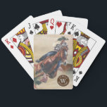 Cowgirl on Horseback Monogram Name Western Playing Cards<br><div class="desc">Cowgirl riding on horseback with an abstract southwest desert landscape in the back. Your name and monogram is in the bottom left.</div>