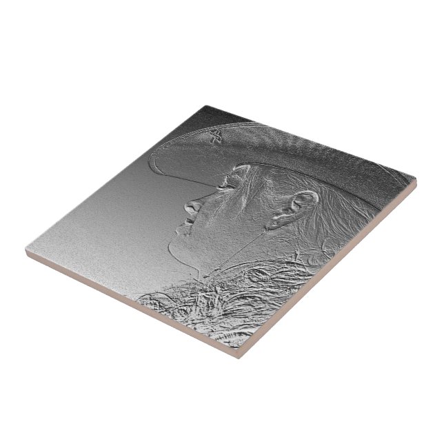 Cowgirl on silver metallic background tile (Side)