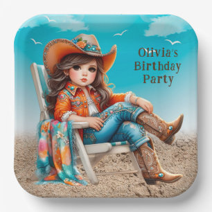 Cowgirl on the Beach Girl Birthday Party Paper Plate