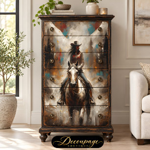 Cowgirl on White Horse Trail Decoupage Tissue Paper