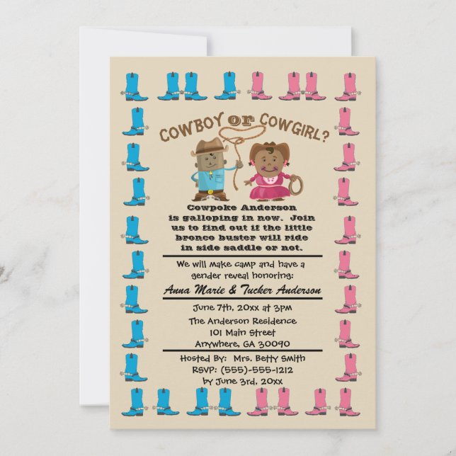 Cowgirl or Cowboy Gender Reveal Party Invitation (Front)