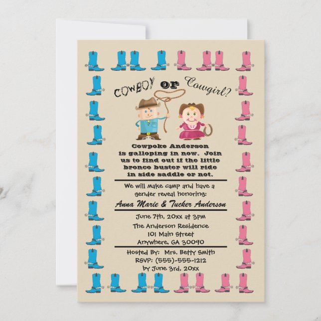Cowgirl or Cowboy Gender Reveal Party Invitation (Front)