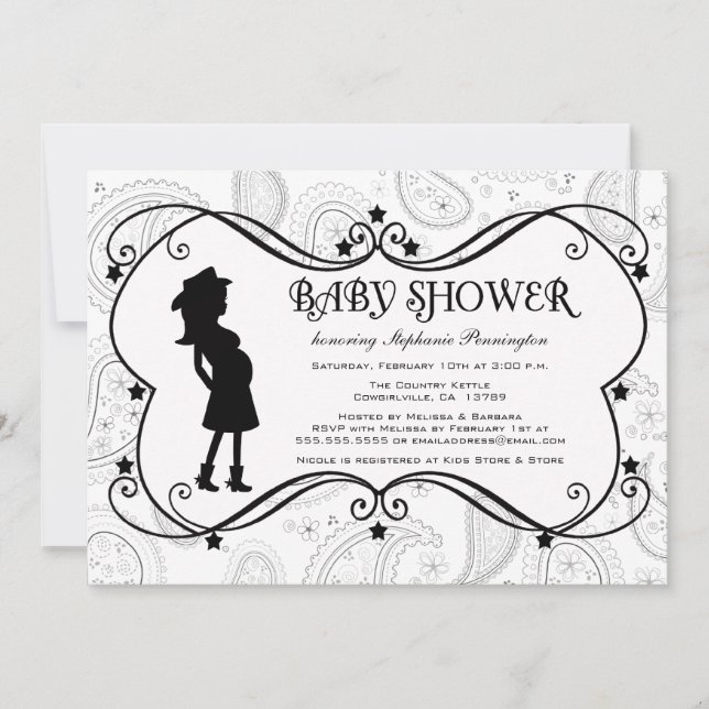 Cowgirl paisley country baby shower invitation (Front)