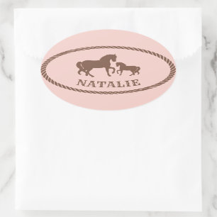 Cowgirl Party   Horse   Personalised Oval Sticker