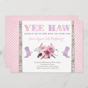 cowgirl party invite with boots and horseshoe