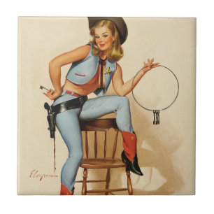 Cowgirl Pin-up Girl Ceramic Tile