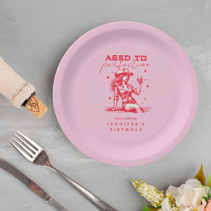 Cowgirl Pink Aged to Perfection Birthday Party Paper Plate
