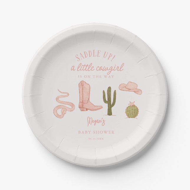 Cowgirl Pink Baby Shower Paper Plate (Front)
