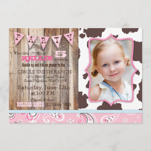 Cowgirl Pink Bandanna Western Theme Birthday Invitation