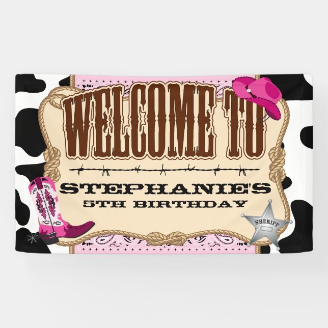 Cowgirl, Pink Birthday, Welcome Banner (Horizontal)