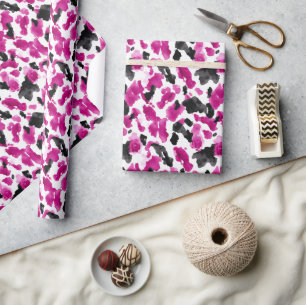 Cowgirl Pink Black White Cow Print Birthday  Wrapping Paper