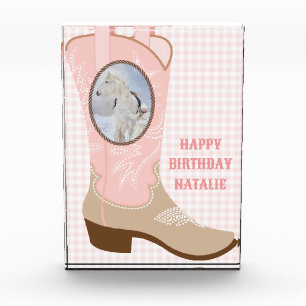 Cowgirl Pink Boot Photo Frame Block
