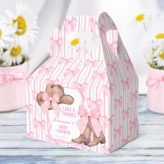 Cowgirl pink bow ribbon girls baby shower custom favour box (Cowgirl pink bow ribbon western girls baby shower personalized favor boxes)