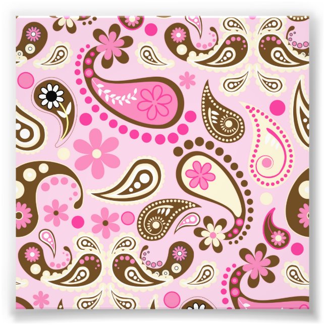 Cowgirl Pink Brown Paisley Flowers Country Texas Photo Print (Front)