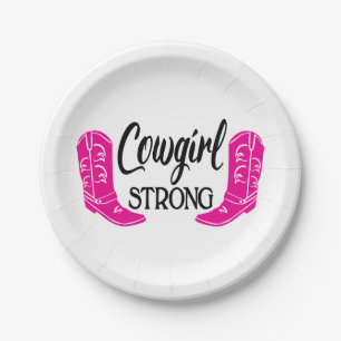 Cowgirl Pink Cowboy Boots Western Country Party Paper Plate
