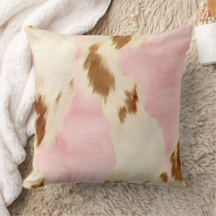 Cowgirl Pink Cream Brown Cowhide  Cushion
