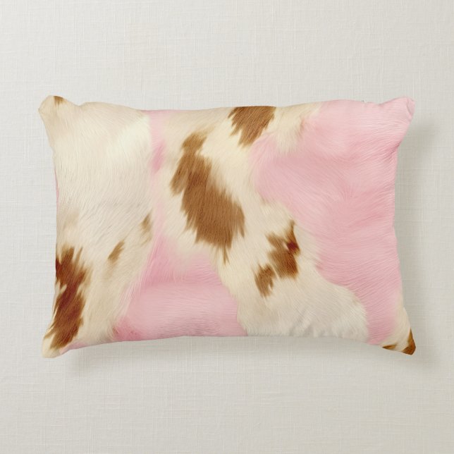 Cowgirl Pink Cream Brown Cowhide  Decorative Cushion (Front)