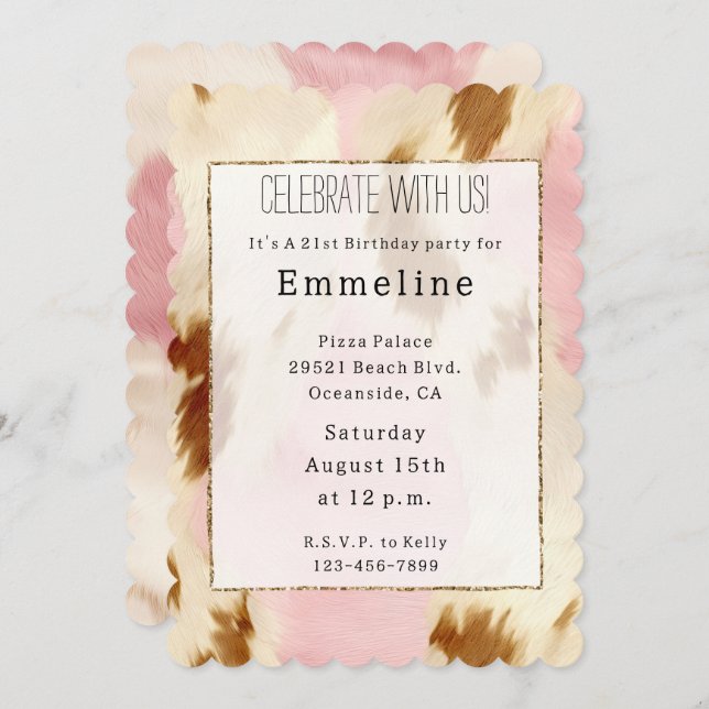 Cowgirl Pink Cream Brown Cowhide  Invitation (Front/Back)
