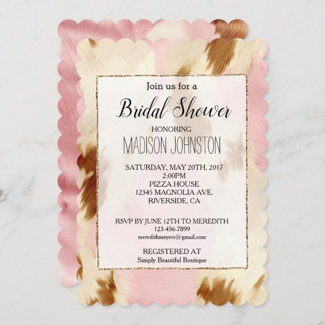 Cowgirl Pink Cream Brown Cowhide  Invitation (Front/Back)