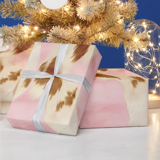 Cowgirl Pink Cream Brown Cowhide  Wrapping Paper (Holidays)