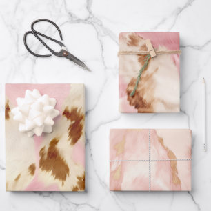 Cowgirl Pink Cream Brown Cowhide  Wrapping Paper Sheet